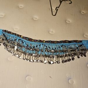 Blue Belly Dance Hip Scarf with Silver Coins.5